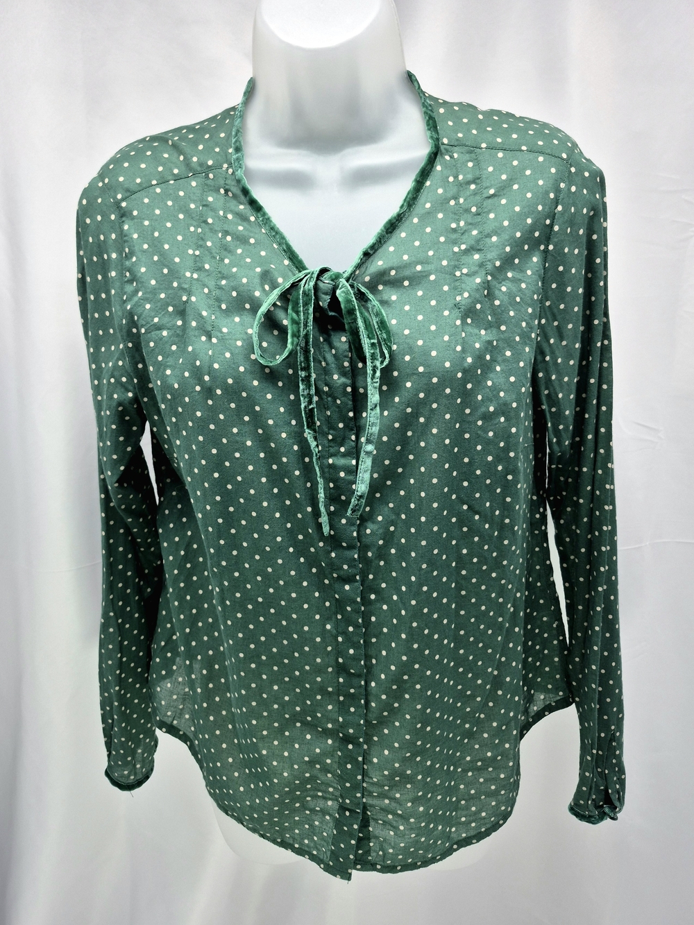 Boden Rhea Larch Green Painted Dot Cotton Blouse Size 10 Smart Casual Preppy